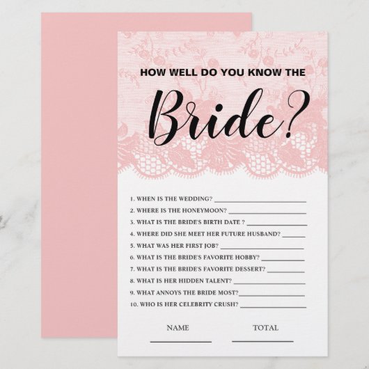 How well know the Bride Pink Lace Bridal Game (正面/裏面)