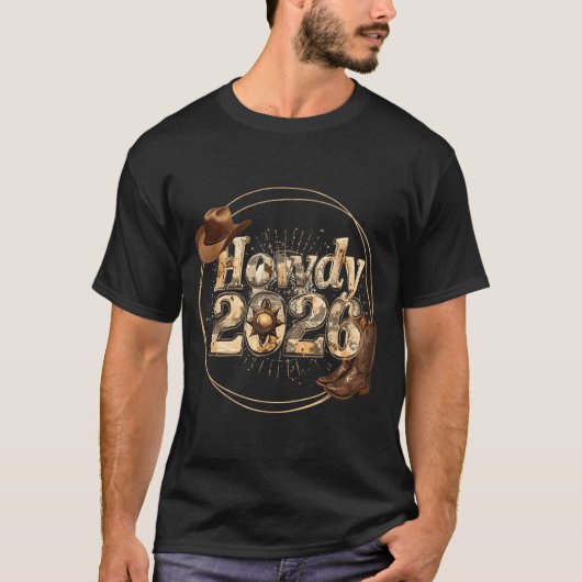 Howdy 2026 New Year Hello 2026 Western New Year  Tシャツ (正面)