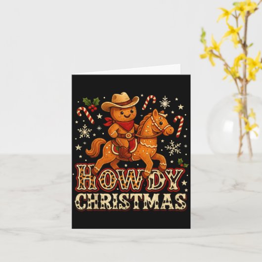 Howdy Christmas Cowboy Gingerbread Design  カード (黄色い花)