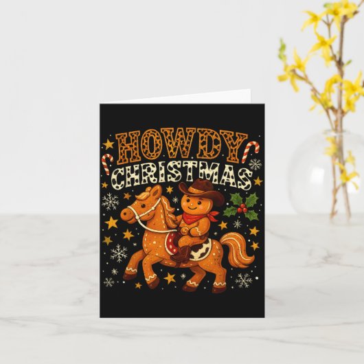 Howdy Christmas Cowboy Gingerbread Design カード (黄色い花)