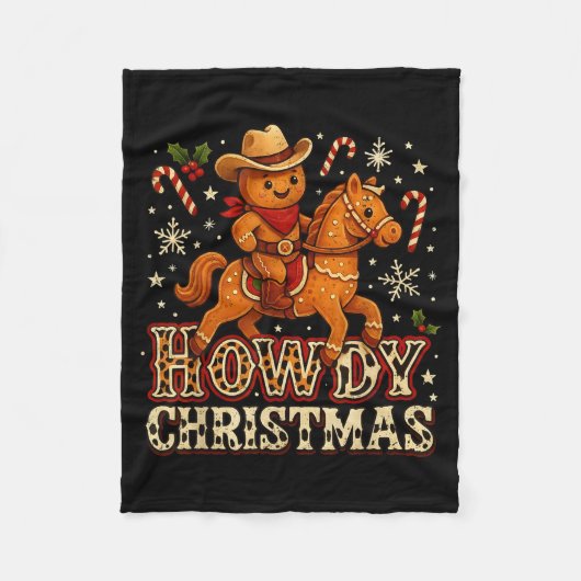 Howdy Christmas Cowboy Gingerbread Design  フリースブランケット (正面)