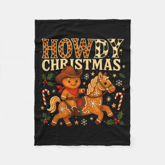 Howdy Christmas Cowboy Gingerbread Design フリースブランケット (正面)