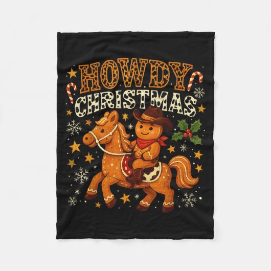 Howdy Christmas Cowboy Gingerbread Design  フリースブランケット (正面)
