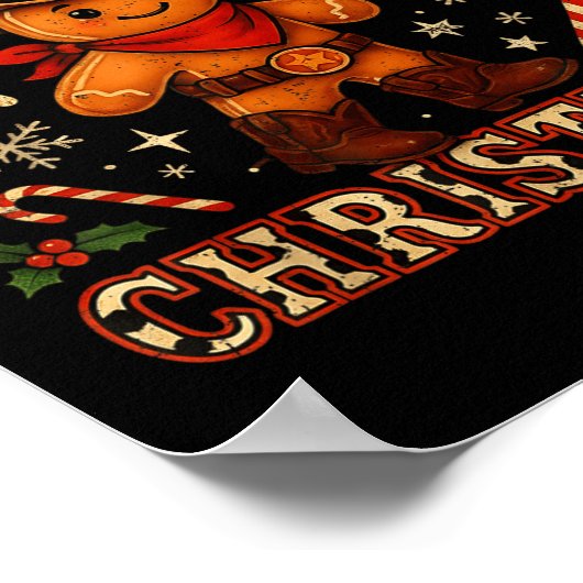 Howdy Christmas Cowboy Gingerbread Design  ポスター (角)