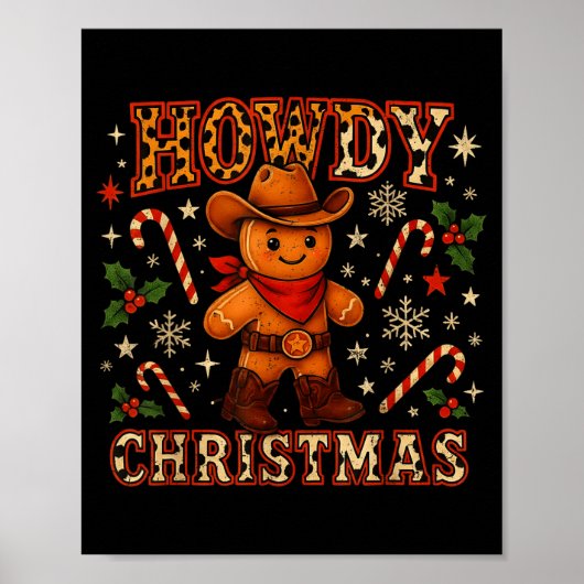 Howdy Christmas Cowboy Gingerbread Design ポスター (正面)