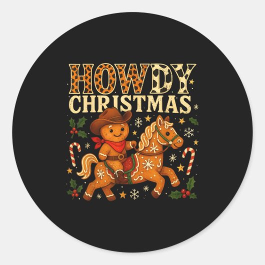 Howdy Christmas Cowboy Gingerbread Design  ラウンドシール (正面)