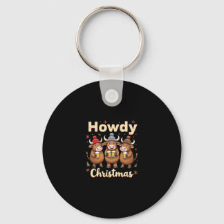 Howdy Christmas Funny Highland Cow Xmas Cows Lover キーホルダー