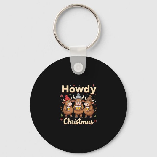 Howdy Christmas Funny Highland Cow Xmas Cows Lover キーホルダー (正面)