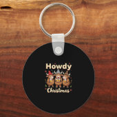 Howdy Christmas Funny Highland Cow Xmas Cows Lover キーホルダー (正面)