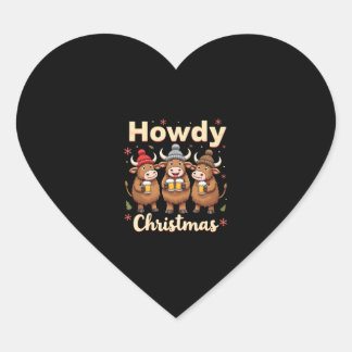 Howdy Christmas Funny Highland Cow Xmas Cows Lover ハートシール
