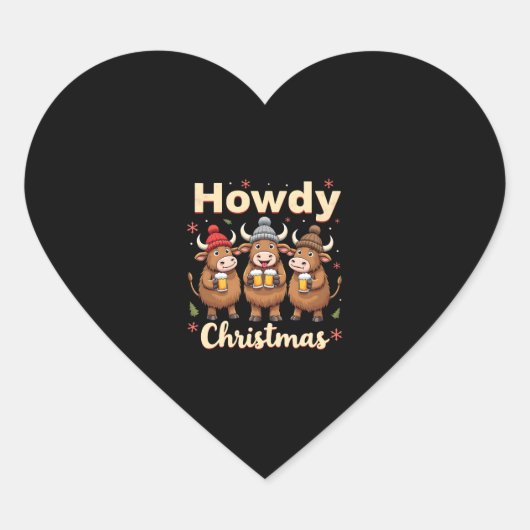 Howdy Christmas Funny Highland Cow Xmas Cows Lover ハートシール (正面)