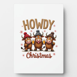 Howdy Christmas Funny Highland Cow Xmas Cows Lover フォトプラーク