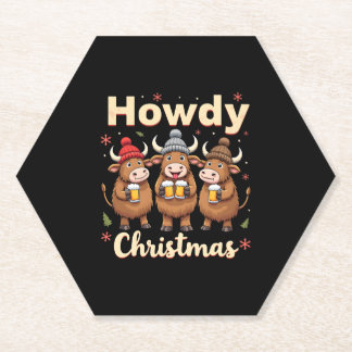 Howdy Christmas Funny Highland Cow Xmas Cows Lover ペーパーコースター