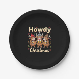 Howdy Christmas Funny Highland Cow Xmas Cows Lover ペーパープレート
