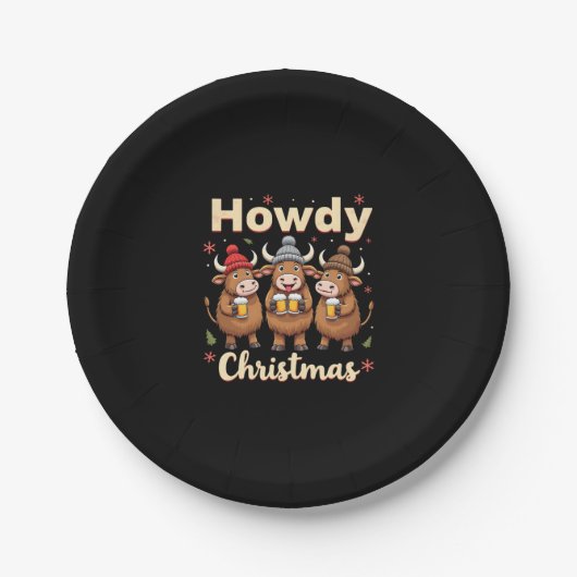 Howdy Christmas Funny Highland Cow Xmas Cows Lover ペーパープレート (正面)