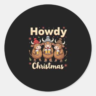 Howdy Christmas Funny Highland Cow Xmas Cows Lover ラウンドシール