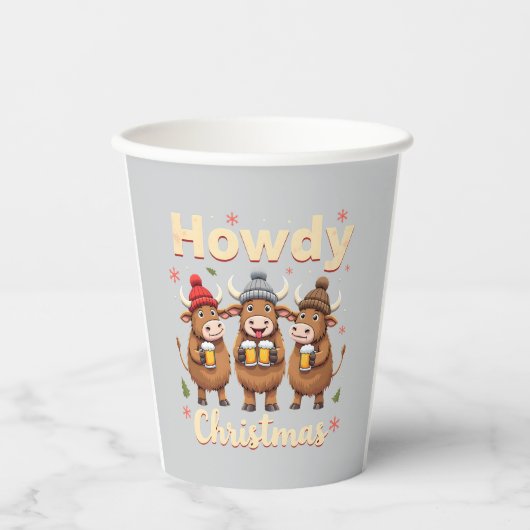 Howdy Christmas Funny Highland Cow Xmas Cows Lover 紙コップ (正面)