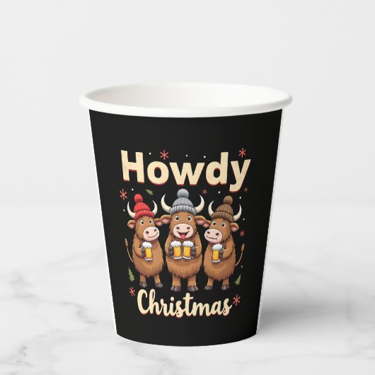 Howdy Christmas Funny Highland Cow Xmas Cows Lover 紙コップ (正面)