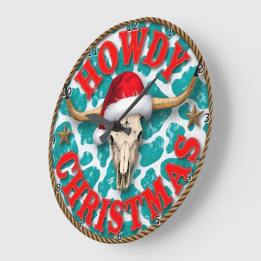 Howdy Christmas Longhorn Skull ラージ壁時計 (傾斜)