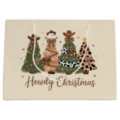 Howdy Christmas Western Retro Tree Cowboy Cowgirl  ラージペーパーバッグ (正面)