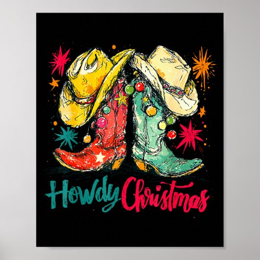 Howdy Christmas Xmas Cowboy Boots Western Pajamas  ポスター (正面)
