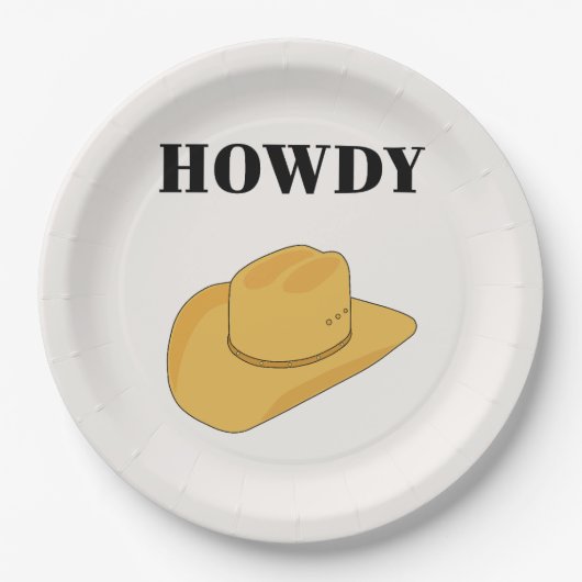 Howdy Cowboy Hat Yellow ペーパープレート (正面)
