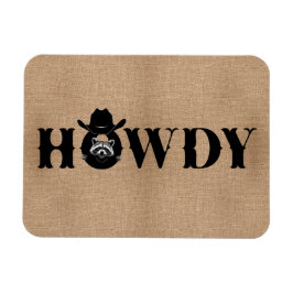 Howdy Cowboy Raccoon Funny Fridge マグネット