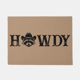 Howdy Cowboy Raccoon Western Funny Welcome Mat ドアマット
