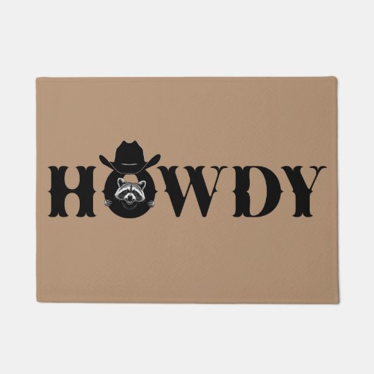 Howdy Cowboy Raccoon Western Funny Welcome Mat ドアマット (正面)