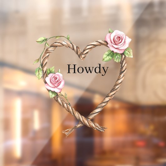 Howdy Cowgirl Pink Floral Rope Heart ウィンドウサイン (シート2)