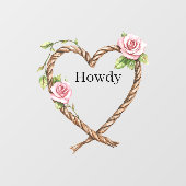 Howdy Cowgirl Pink Floral Rope Heart ウィンドウサイン (シート)