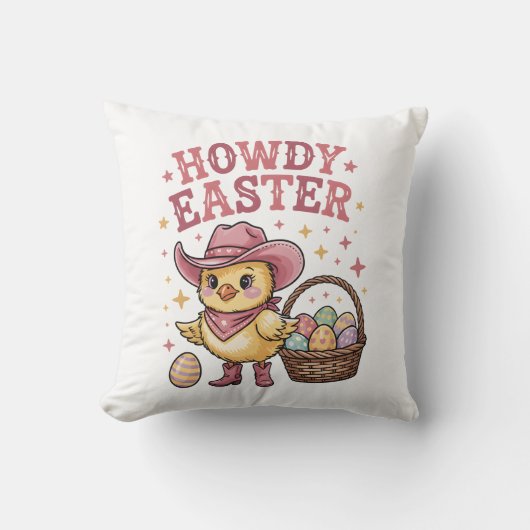 Howdy Easter Chick Cute Egg Hunt Spring Farm クッション (正面)