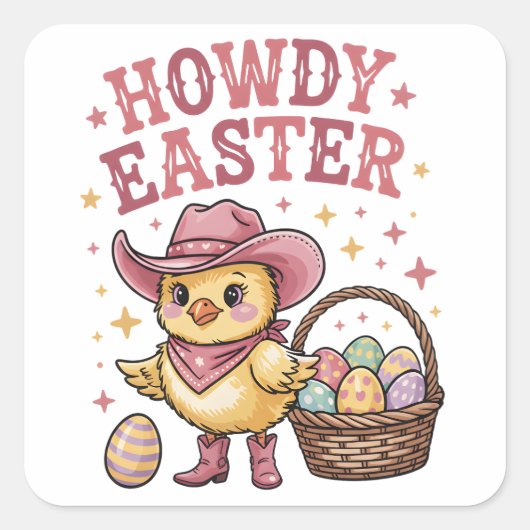 Howdy Easter Chick Cute Egg Hunt Spring Farm スクエアシール (正面)