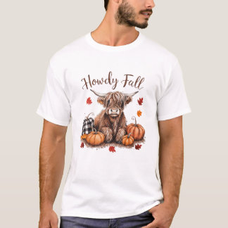 Howdy Fall Highland Cow Happy Thanksgiving Autumn  Tシャツ