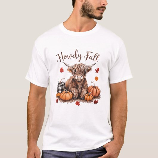 Howdy Fall Highland Cow Happy Thanksgiving Autumn  Tシャツ (正面)