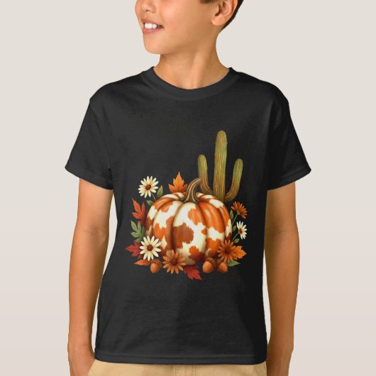 Howdy Fall Pumpkin Retro Western Cowboy Cow Hallow Tシャツ (正面)