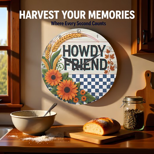 Howdy Friend Sunflower Harvest ラージ壁時計