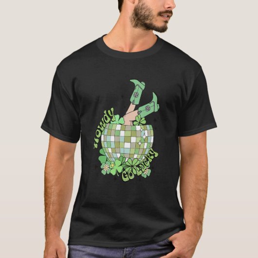 Howdy Go Lucky Disco Ball Shamrock Irish St.Patric Tシャツ (正面)