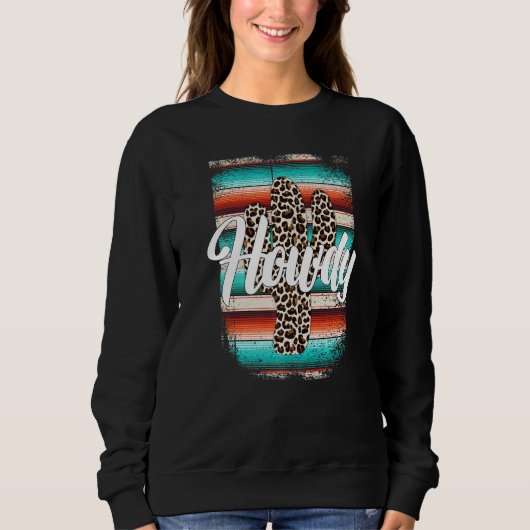 HOWDY Leopard Cactus Serape Cactus print Turquoise スウェットシャツ (正面)