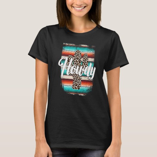 HOWDY Leopard Cactus Serape Cactus print Turquoise Tシャツ (正面)