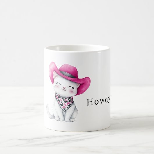 Howdy Pink Cowgirl Cat with a Hat コーヒーマグカップ (中央)