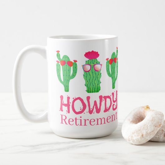 Howdy Retirement Funny Western Cactus Characters コーヒーマグカップ (ドーナツ)