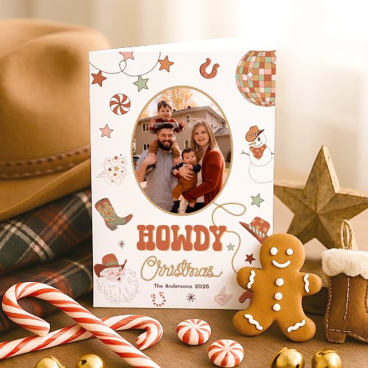 Howdy Retro Western Family Photo Christmas シーズンカード