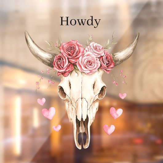 Howdy Skull Pink Roses Hearts ウィンドウサイン (シート2)