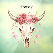 Howdy Skull Pink Roses Hearts ウィンドウサイン (シート3)