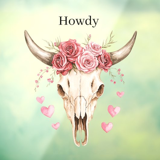 Howdy Skull Pink Roses Hearts ウィンドウサイン (シート3)