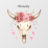 Howdy Skull Pink Roses Hearts ウィンドウサイン (シート)