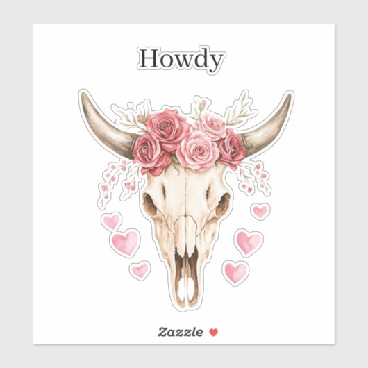Howdy Skull Pink Roses Hearts シール (シート)
