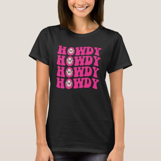 Howdy Southern Western Girl Country Rodeo Pink Cow Tシャツ (正面)