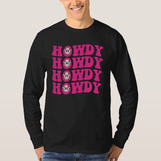 Howdy Southern Western Girl Country Rodeo Pink Cow Tシャツ (正面)